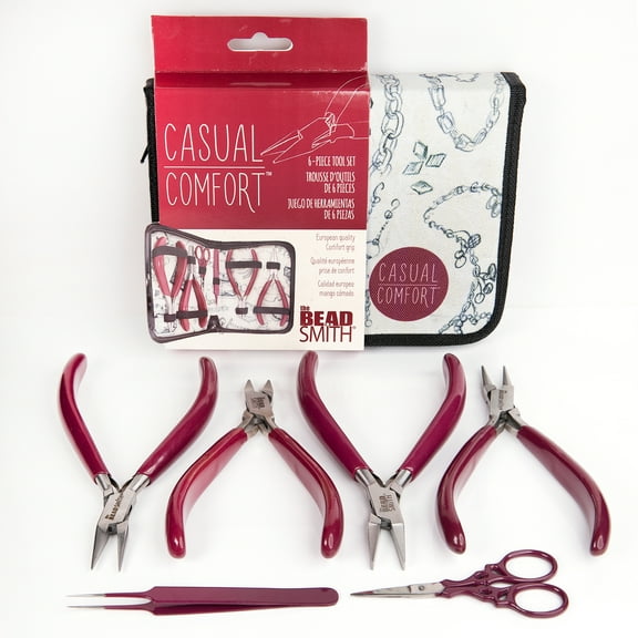 The Beadsmith 6-Piece Tools Set – Chain, Round, & Flat Nose Pliers & Tools w/ Case, 6” (152 mm)