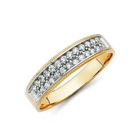 FB Jewels 14K Yellow Gold Ring Round Cubic Zirconia CZ Men's Anniversary Wedding Band Size