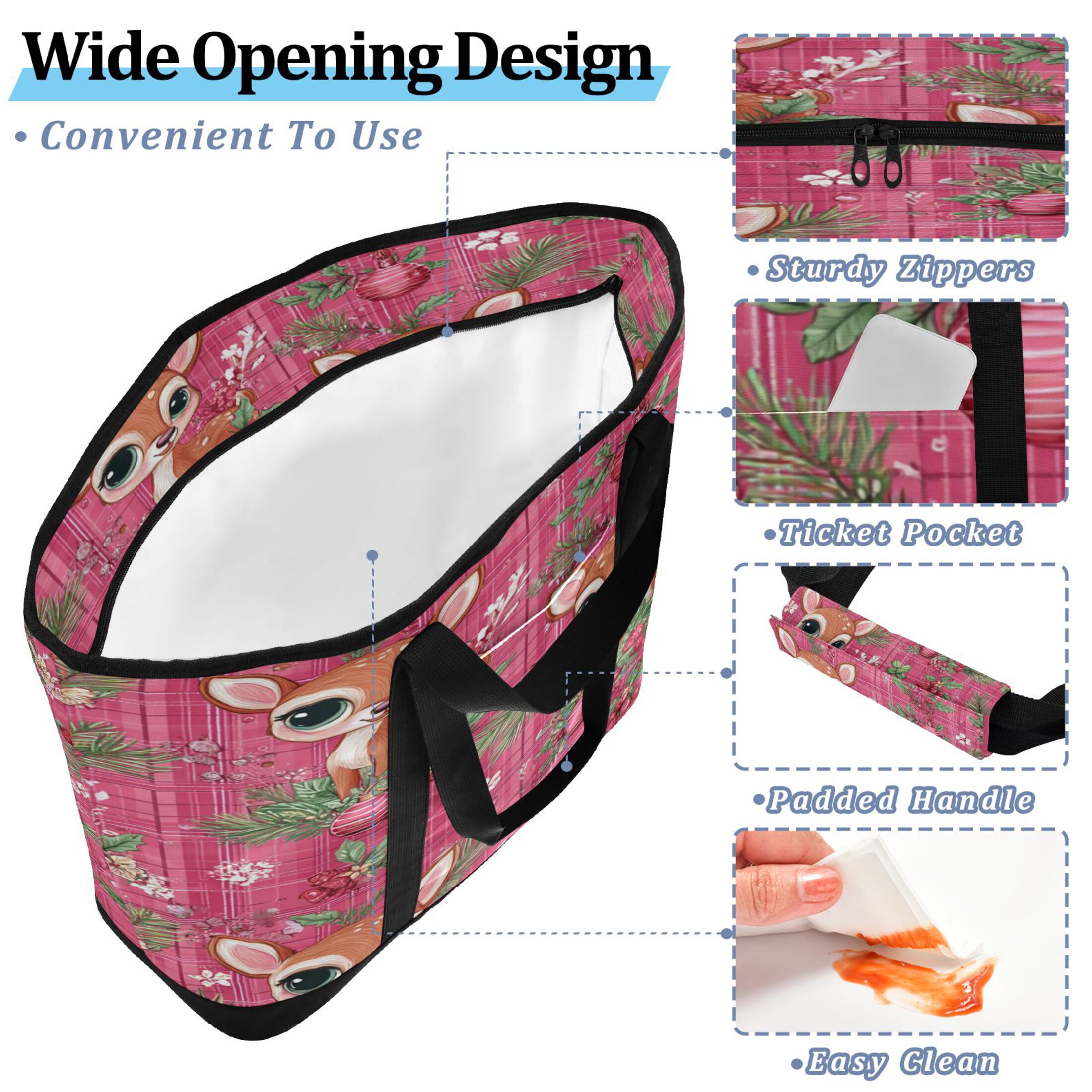 Extra-Large Wide Opening Design Capacity Hand-Held Ice Pack Thickened Insulation Layer For Long-Lasting Cold Retention For Outdoor Shopping Picnics And Camping Cute Adorable Baby Deer