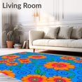 thumbnail image 2 of ODIKA 4'x6' Machine Washable Non-Slip Area Rug, Retro Blossom with Whimsical Foliage and Artistic Spirals High Traffic Rug, Blue, 718942, 2 of 7