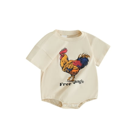 

ESASSALY Baby Girls Boys Romper Rooster Letter Print Short Sleeve Jumpsuits