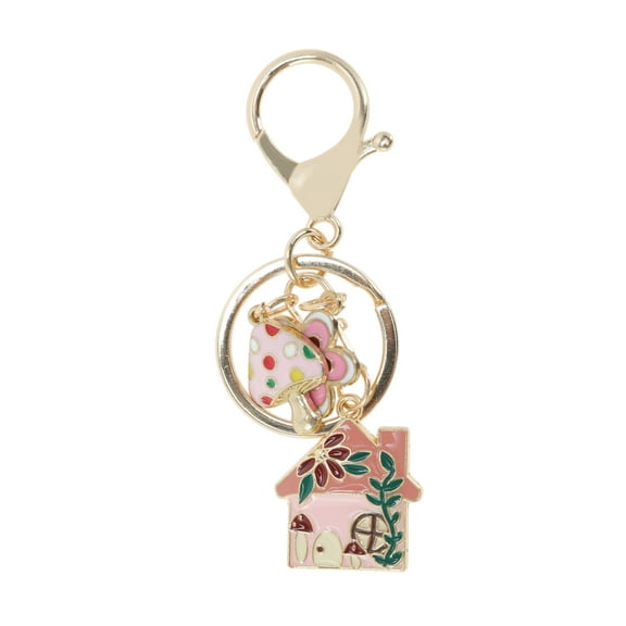 Unique Bargains 1 Pc Handbag Charms Keychains Mushroom House Bag Accessories Pink