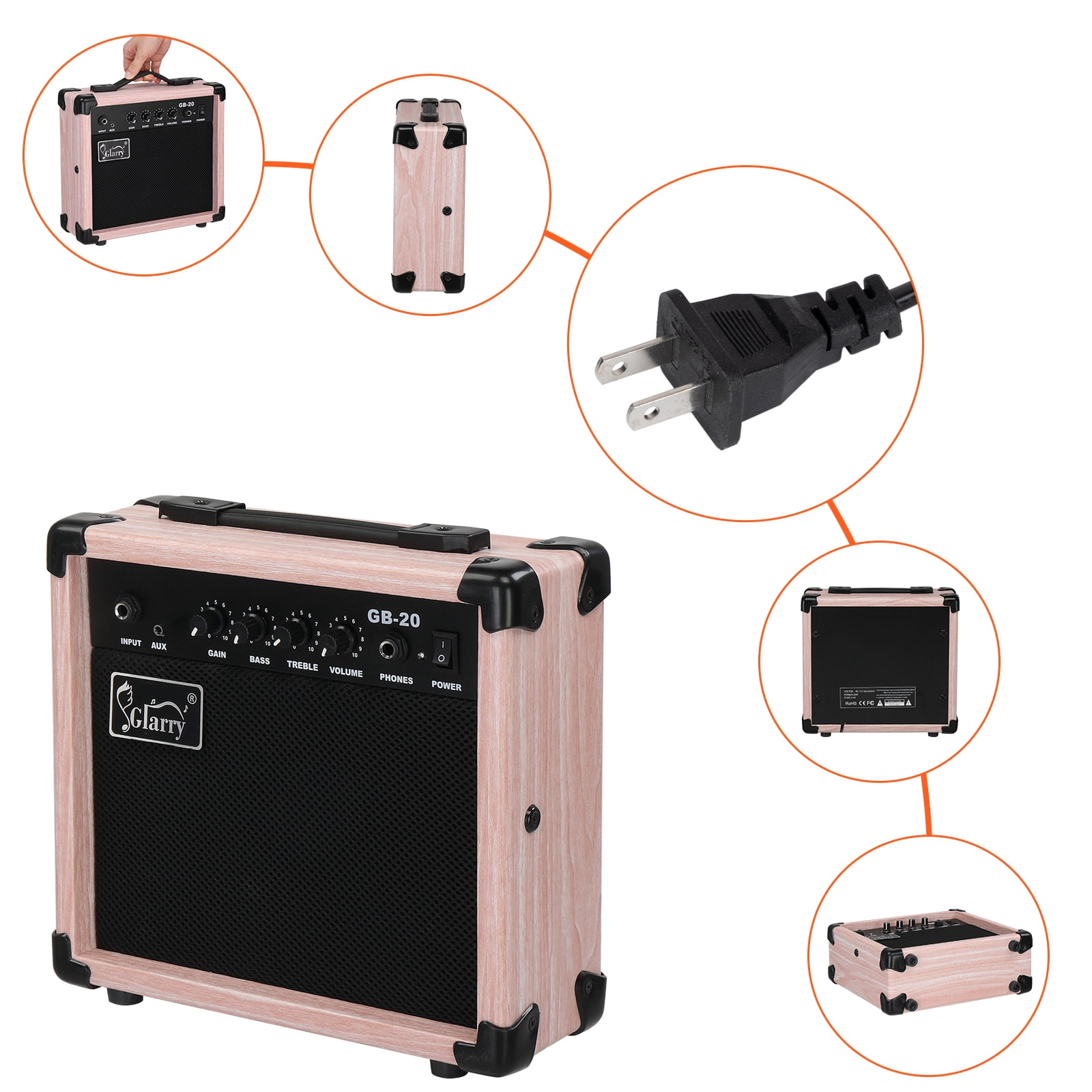 20W GB-20 Electric Bass Guitar Amplifier Natural Color