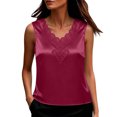 thumbnail image 3 of DYTTDG Women's Satin V-Neck Tank Top, Sleeveless Lace Trim Camisole with Embroidery Detail, Solid Color Summer Blouse for Daily Wear, 3 of 8