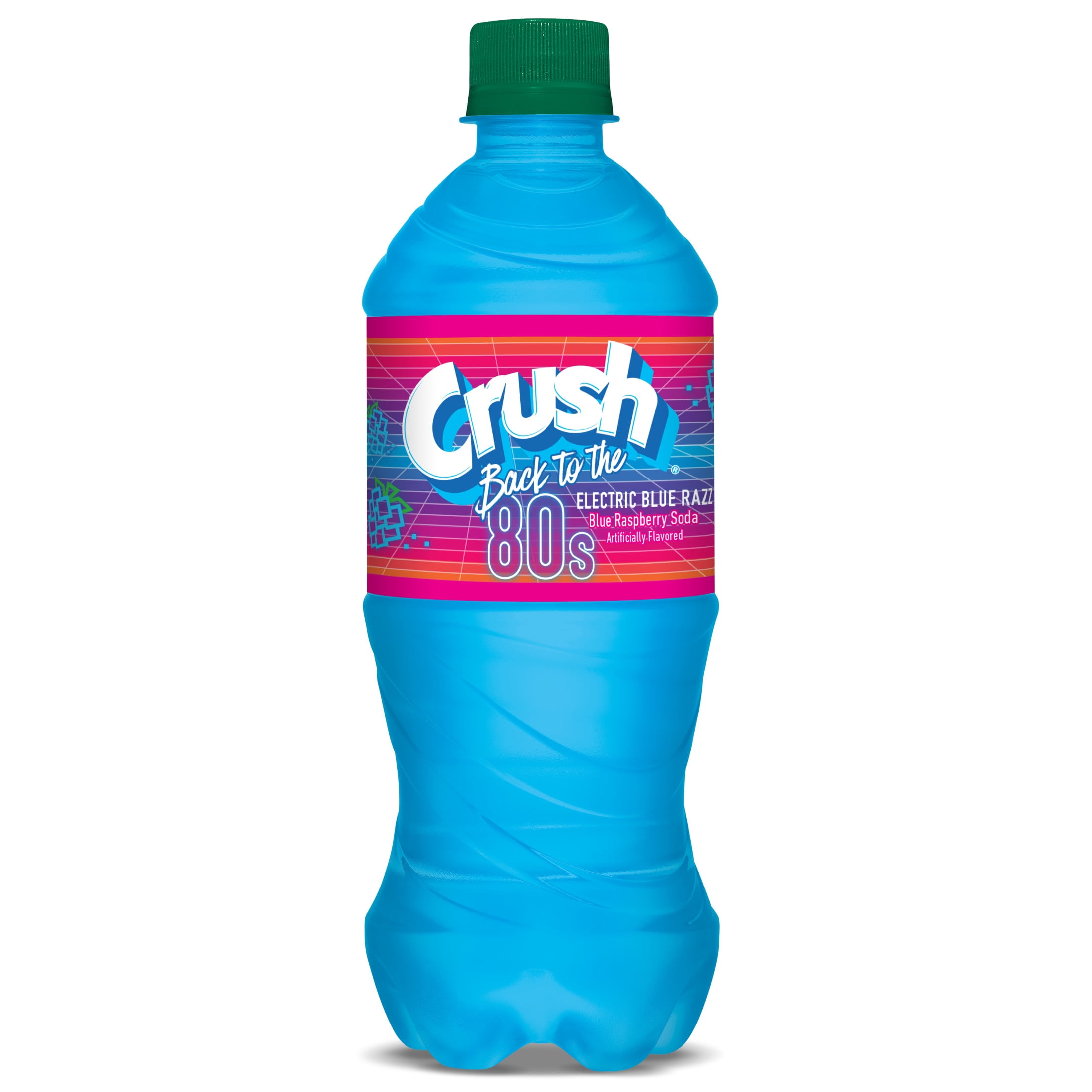 Crush Caffeine Free Back to the 80's Electric Blue Razz Soda Pop, 20 fl oz, Bottle