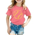 thumbnail image 1 of NINGMENG Hauts et T-Shirts pour Filles, Imprimé Baseball d'Été, Col Rond, Manches Courtes, Chandail Décontracté, Rose, 5-6 Ans, 1 of 4