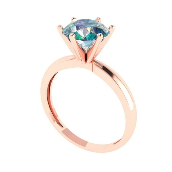 2 ct Round Cut Blue Moissanite Solitaire Engagement Ring for Women in 18K Rose Gold