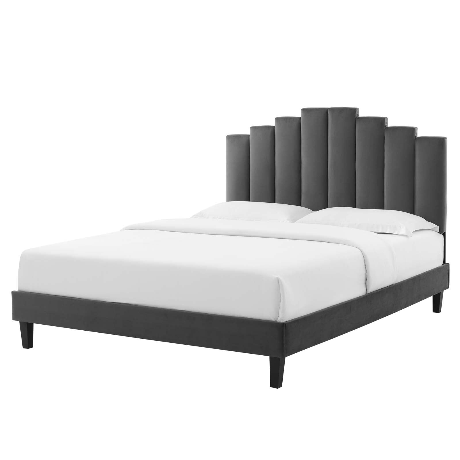 Platform Bed Frame, Twin Size, Velvet, Dark Grey Gray, Modern