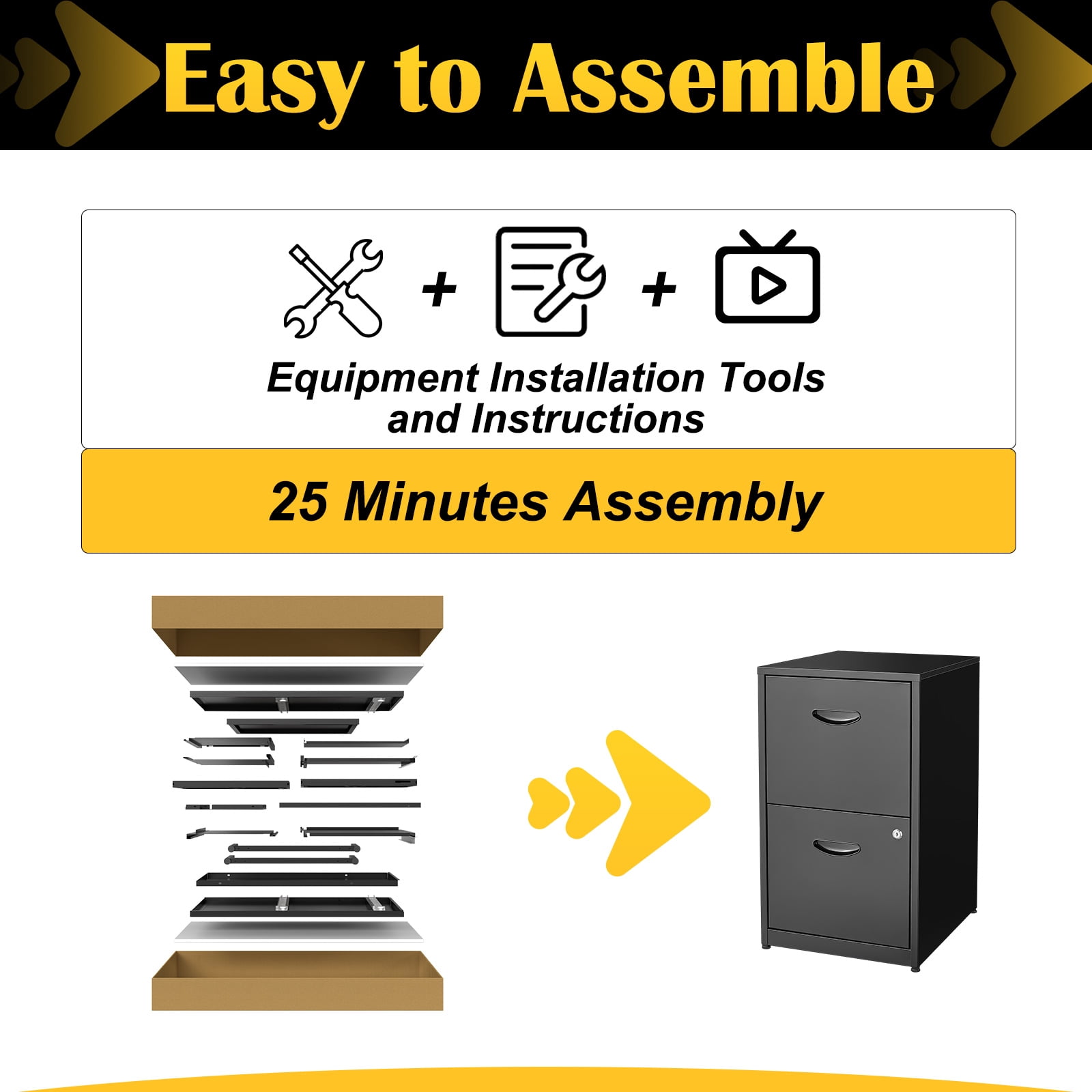 Polup 18"D Modern Office Locking File Cabinet 2 Drawer,Black Metal Vertical File Cabinet