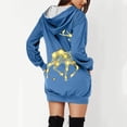 thumbnail image 4 of Women Christmas Outfit Festive Holiday Women's Long Sleeve Pullover Hooded Sweater Dress with Festive Print and Front Pocket Blue S, 4 of 6