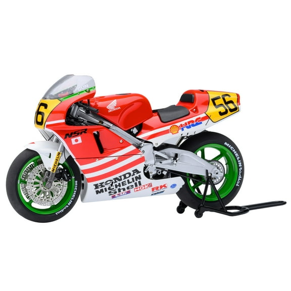 Honda NSR500 WGP500 Motorcycle #56 Red and White with Helmet "Baribari Legend" (1986) OVA 1/12 Model by Autoart
