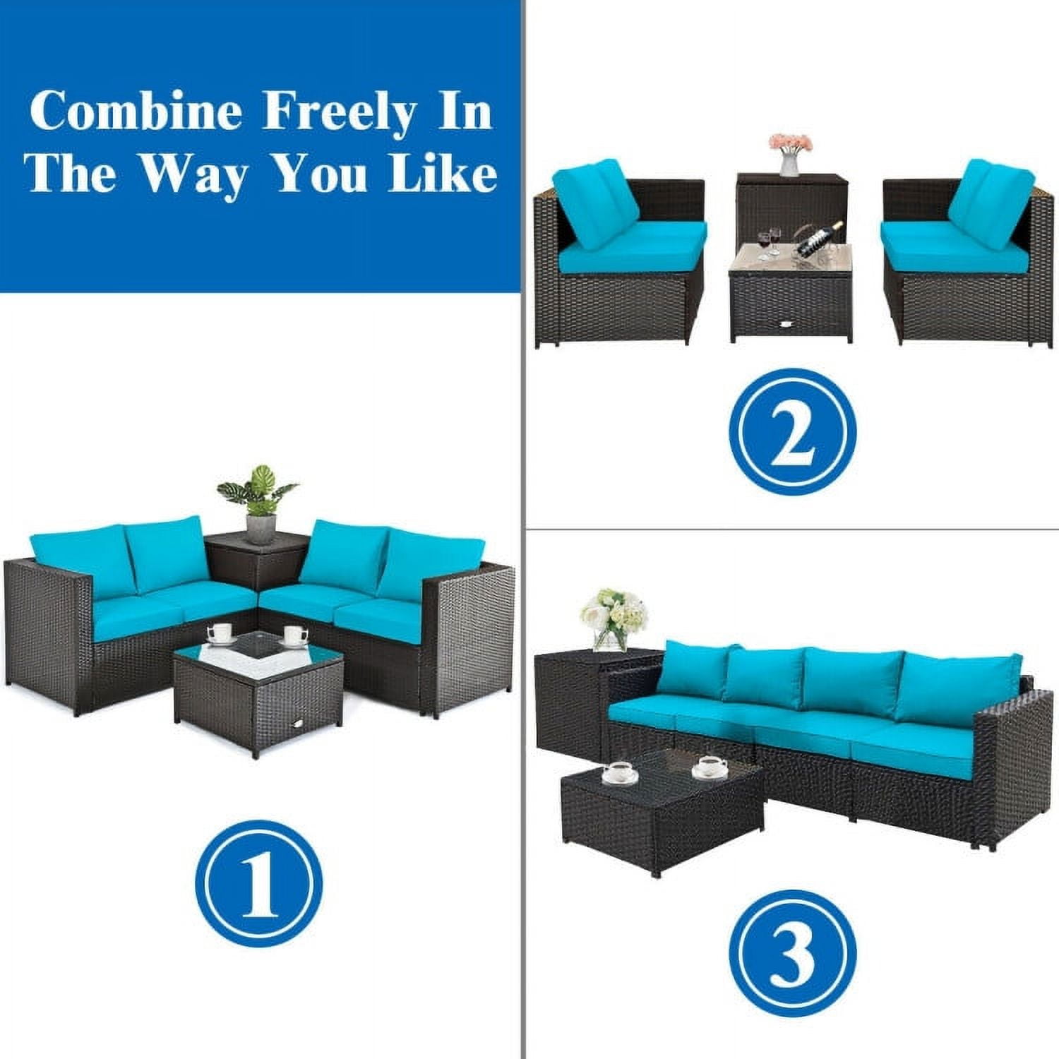 Aimee Lii 4 Pieces Outdoor Patio Rattan Furniture Set with Cushioned Loveseat and Storage Box, Outdoor Deck Furniture, Turquoise Aimee Lii 4 Pieces Outdoor Patio Rattan Furniture Set with Cushioned Loveseat and Storage Box, Outdoor Deck Furniture, Turquoise