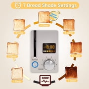 Toaster 4 Slice, Stainless Steel Bread Toaster with 2 Colorful LCD Display, 7 Shade Settings,1800W, Silver Metallic