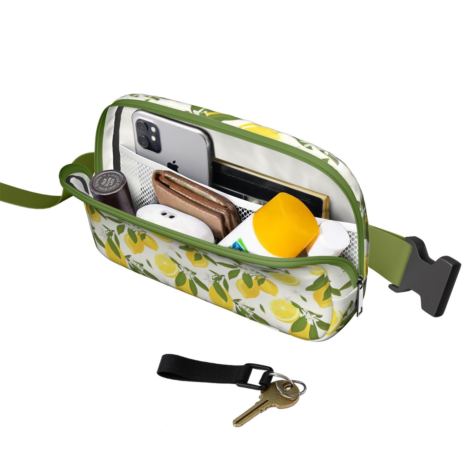 Citrus Lemon Lover Fanny Pack – Yellow Belt Bag with Retro Fruit Design & Floral Accents