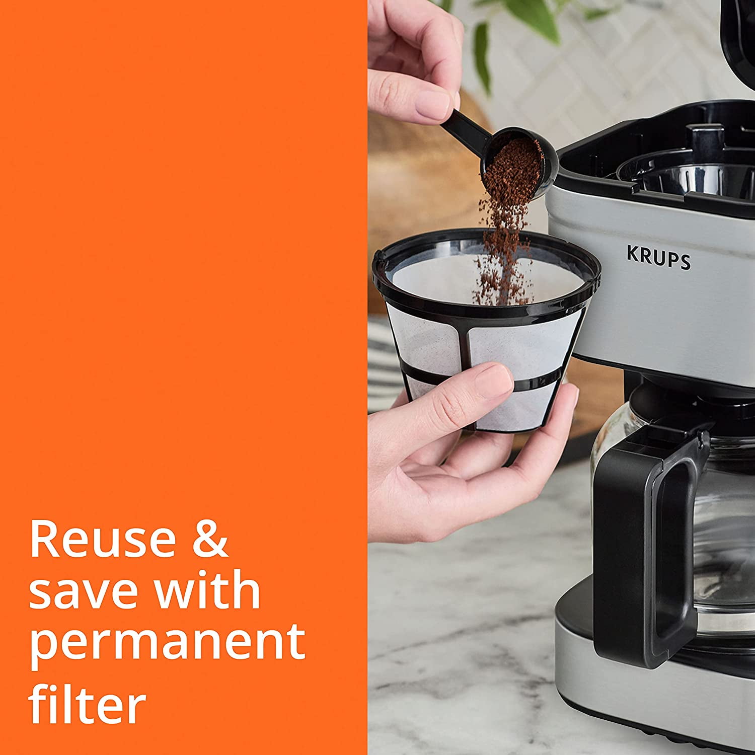 Krups KM202850 Simply Brew Compact Filter Drip Coffee Maker, 5-Cup, Silver