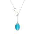 thumbnail image 2 of Delight Jewelry Silvertone Oval - Imitation Cat's Eye - Dark Teal - Silver tone Elegant Infinity Lariat Necklace, 2 of 4