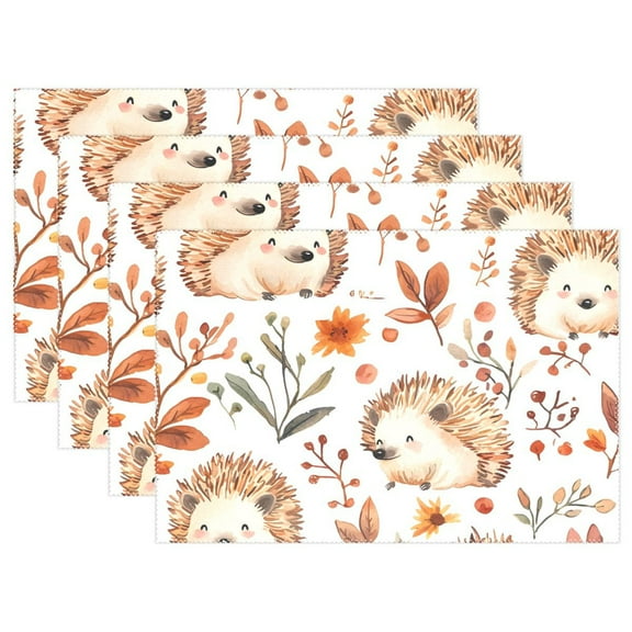 Ryvnso Placemats Set of 4 Hedgehog Leaves Flower Dining Mats Heat-Resistant Non-Slip Washable Table Mat