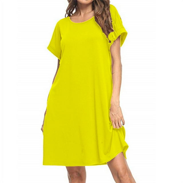 Nouvelle Robe Unie à Manches Courtes pour Femmes Robe Décontractée en Ligne