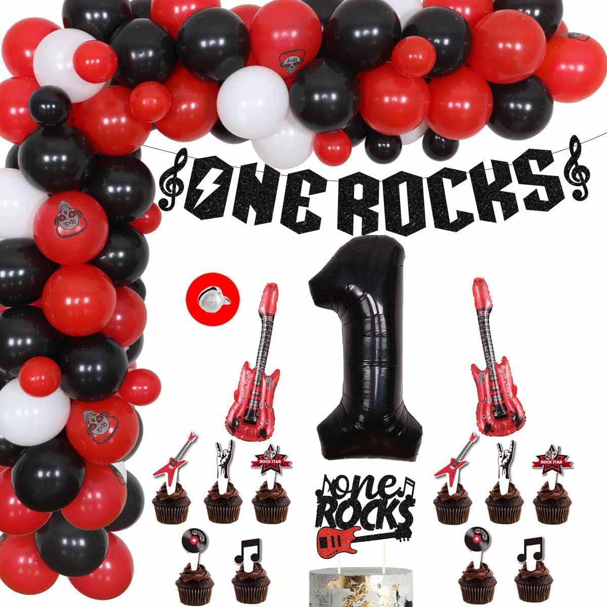  Crenics Rock and Roll Party Decorations - Large Born to Rock  Backdrop Banner, Balloons Arch Kit and Guitar Foil Balloons for Rock Star  Music Theme Birthday Party Supplies : Toys 