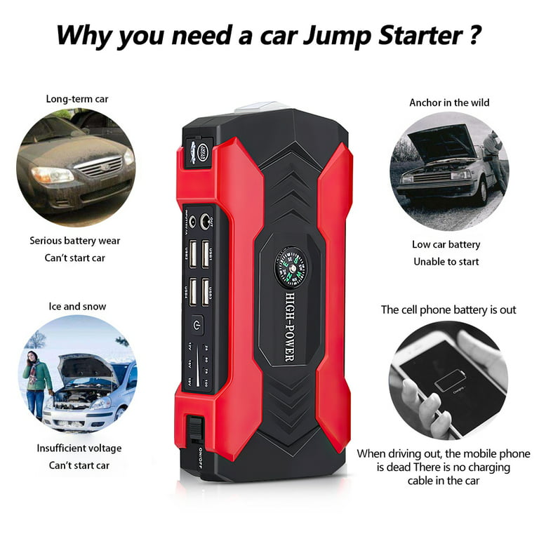 Portable Car Jump Starter - 800A Peak 28000mAH (Up to 3.0L Gas or 6L Diesel  Engine) 12V Auto Battery Booster Portable Power Pack with Indicator Jumper