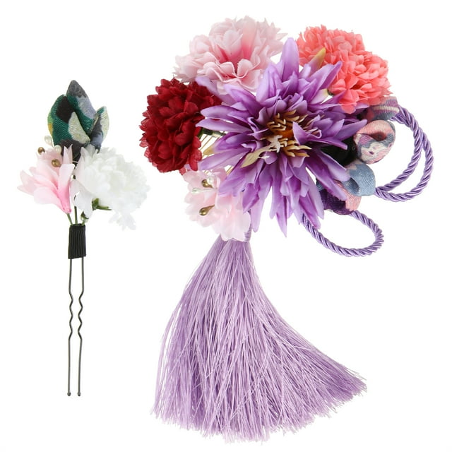 2Pcs Flower Tassel Design Hair Combs Japanese Style Bride Wedding Hairpins