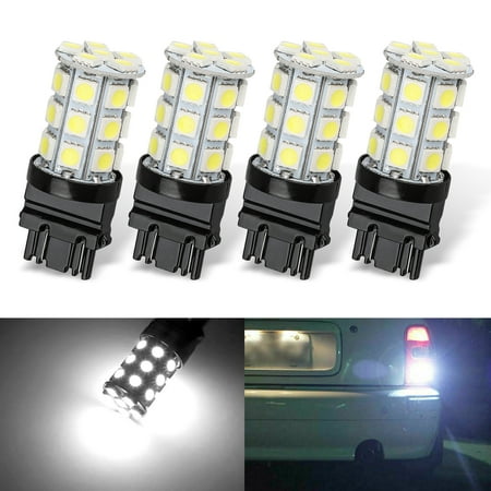 TSV Pack of 4 3157 3156 LED Tail Brake Lights Bulbs, for Reverse Back Up Lights DRL Turn Signal Lights, Fit 3057 3056 4157, 27SMD 6000K Xenon