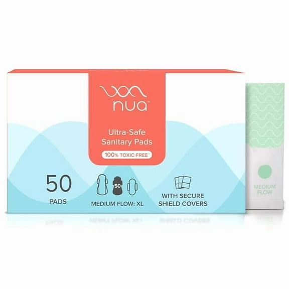 Nua Ultra-Safe Sanitary Pads For Women |50 Ultra Thin Pads | Medium-XL | Safe on Skin | Toxic-Free & Rash-Free | Unscented | 50% Wider Back | Leakproof | With 50 Secure Shield Covers| Made Safe