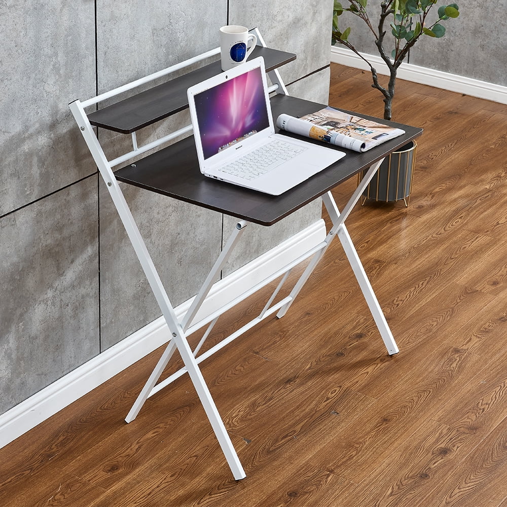 Folding Work Table Writing Desk with Shelves Gaming Desk Small Table