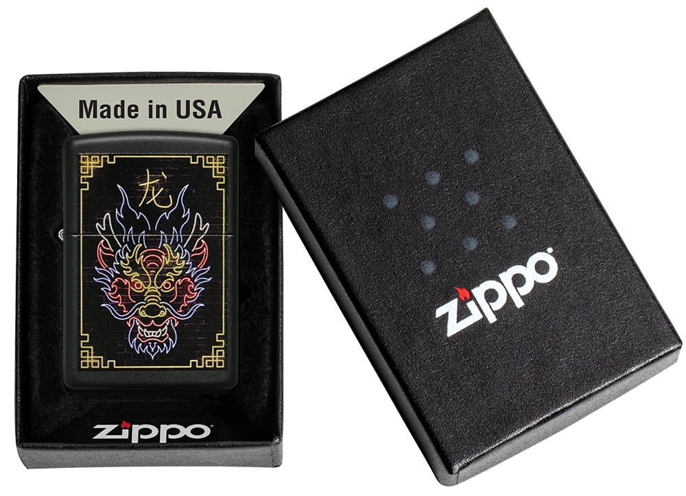 Zippo Neon Dragon Design Black Matte Pocket Lighter