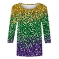 thumbnail image 5 of YOIAVAIOY Women Funny Mardi Gras Shirts 3/4 Sleeve Crew Neck Carnival Print Top Happy Holiday Trendy Outfits Purple XL, 5 of 5