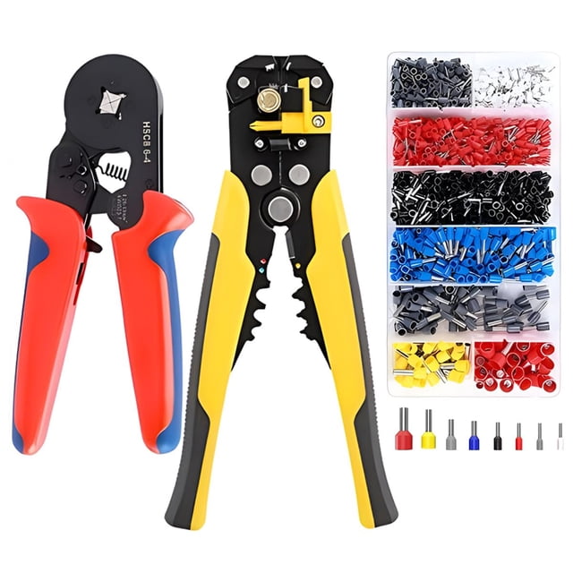 Crimpadora Terminal Cable Eléctrico 1200Pzs, Pinza Pelacable Alicates Alambre Engarzado, Herramienta Carraca Autoajustable Crimpadora de Ferrules Alicates Electricista de Presión