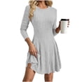 thumbnail image 4 of Karymi Summer Dresses for Women Brushed Ribbed Knit Dress, Crew Neck Long Sleeve Slim Fit High Waist Flowy A Line Short Dress for Fall Winter Daily, 4 of 9