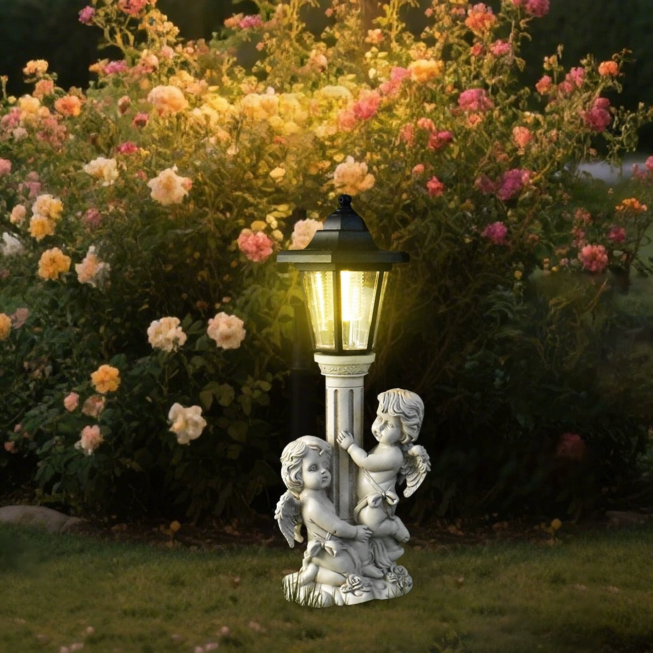 Angel Boy and Girl Statue with Solar Lantern, Outdoor Solar Angel Garden Statue with Roman Pillar for Garden Lawn Patio Yard Decor, Mother's Day Birthday Gift