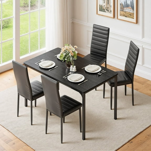 Asofer 47" Dining Table Set for 4, Dining Table and chairs with Wooden tabletop, for Kitchen, Apartment, Small Space, Black