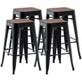 thumbnail image 6 of Andeworld 24" Set of 4 Metal Bar Stools Stackable Counter Height Barstools Wood Seat Backless Rustic Kitchen Bar Chairs (Black), 6 of 9
