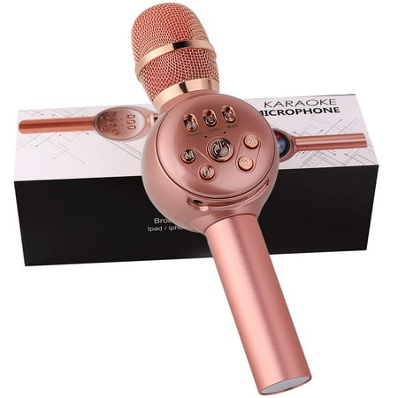 Singing Machine Ipod - Wireless Karaoke Microphone, Professional Portable Bluetooth Handheld Microphone Home Party Birthday Speaker Machine for Singing Recording for iPhone/Android/iPad, PC and All Smartphone(Rose Gold)