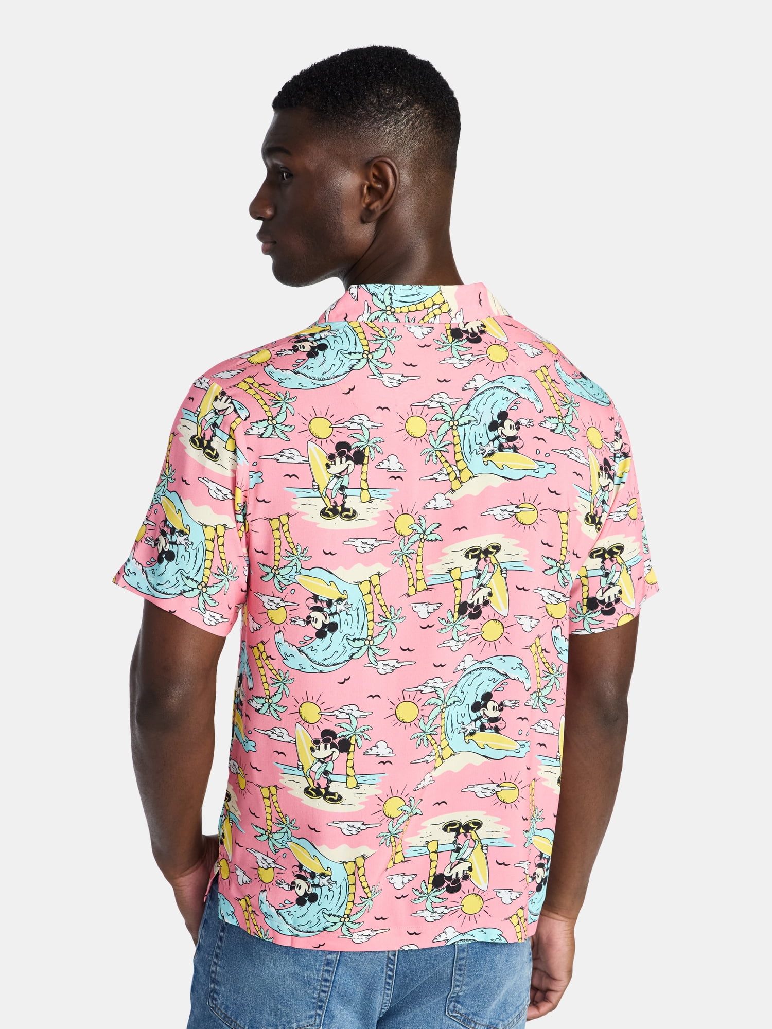 Disney, Men's & Big Men's Graphic Button-Up Shirt, Mouse Beach, Sizes XS-5XL