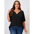 thumbnail image 4 of SHOWMALL Women's Plus Szie Tops V Neck Loose Fit Short Sleeve Black 3X Casual Blouse for Summer Relaxed Style Shirts Everyday Wear Outfit, 4 of 6