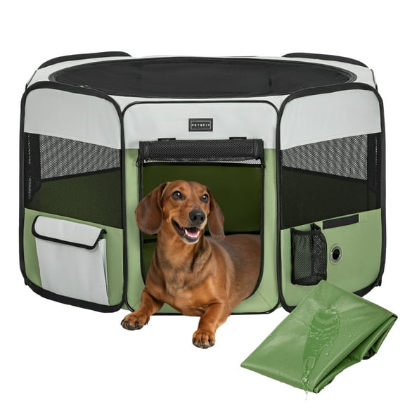 PETSFIT Dog Play Pen,36" Dia Dog Playpen Indoor/Outdoor, Pet Playpen for Cats Puppies&Small Animals-Removable Zipper Mesh Top Cover& Leakproof Bottom