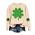thumbnail image 4 of Moxiu St Patricks Day Sweatshirts Women Green Irish Clover Long Sleeve Sweatshirt Crewneck Shamrock Printed Pullover Tops 2025 Beige,M, 4 of 5