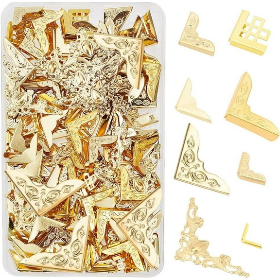160pcs Golden Corner Protector 8 Styles Iron Triangle Book Corners Guard Edge Cover Metal Decorative Cover Pad