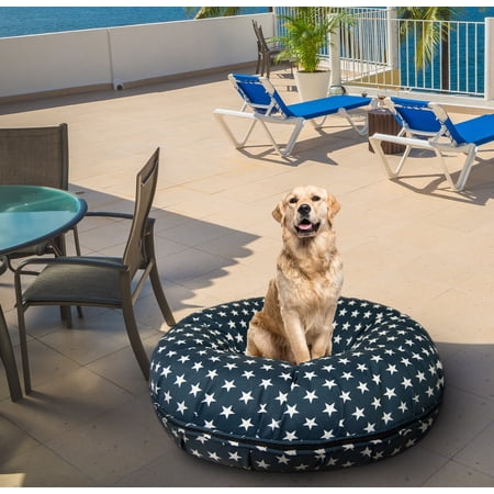 Bessie and Barnie Water Resistant Star Banner Indoor/Outdoor Durable Bagel Pet/Dog Bed with Removable Cover