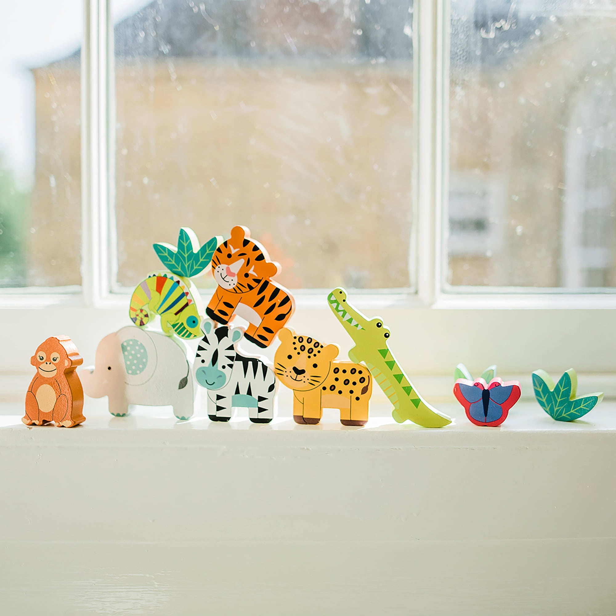 Orange Tree Toys: Stacking Jungle Animals - Wooden Animal Shaped Blocks, Stack & Play, Developmental Toy, FSC Certified, Toddlers & Kids Ages 1+