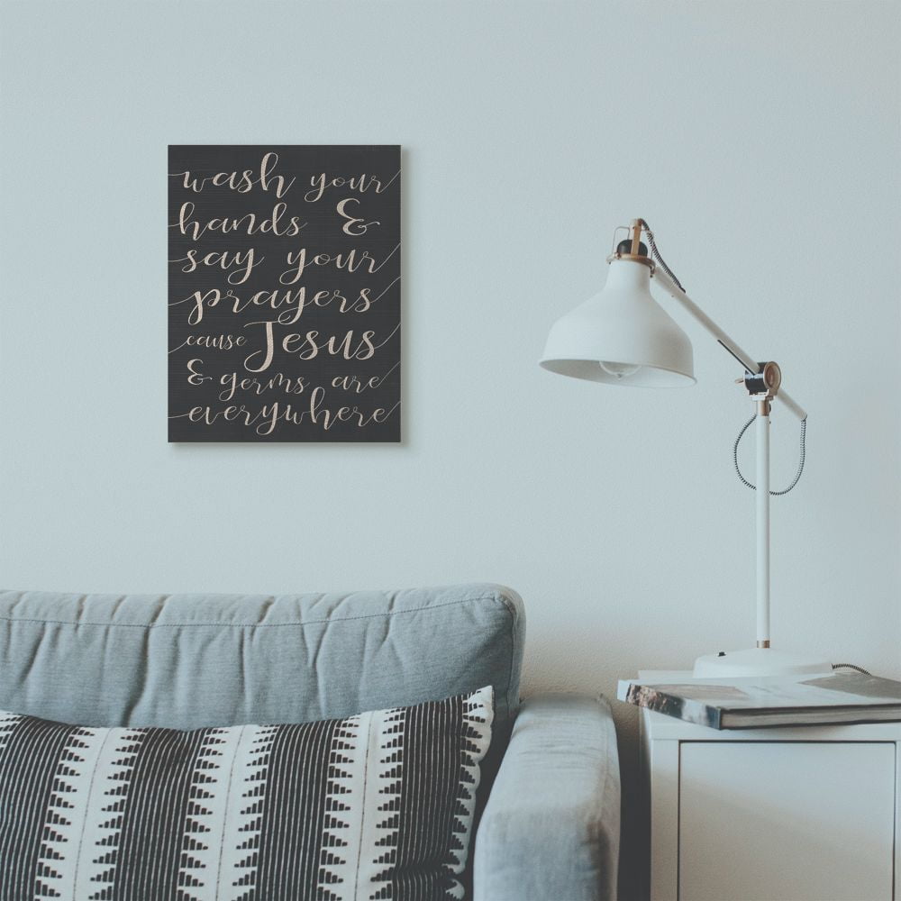 Stupell Industries Wash Your Hands Prayers Black and White Family Bathroom Word Design Canvas Wall Art by Daphne Polselli