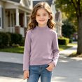 thumbnail image 4 of Spazoro Girls Mock Neck Pullover Top, Mock Neck Long Sleeve Soft Solid Color 100% Cotton Loose Fit Basic Layering Shirts for Daily Wear Purple Size 5-6, 4 of 9