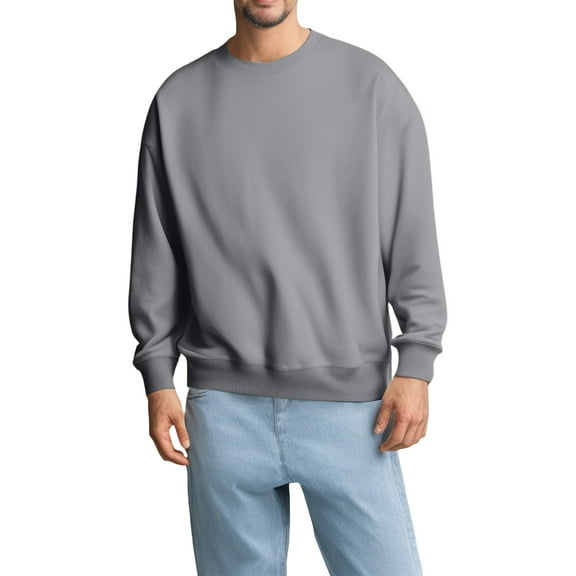 GrmtClth Sweatshirts for Men Relaxed Fit Crewneck Long Sleeve Pullover Warm Casual Sweatshirt 2025 Fall Gray M