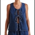 thumbnail image 3 of Conjunto de Dos Piezas de Mezclilla con Top con Lazo para Mujer, Sin Mangas, Escote en V Profundo, Chaleco, Pantalones Cortos con Cintura Elástica Azul Oscuro L, 3 of 10