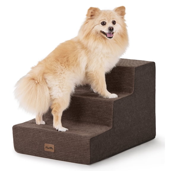 Extra Wide Dog Stairs for Small Dogs, 35D Foam Pet Steps for Bed, Couch, Sofa and Chair, Supports Pets Up to 40lbs, Non-Slip Bottom Pet Stairs, Brown, 3 Steps