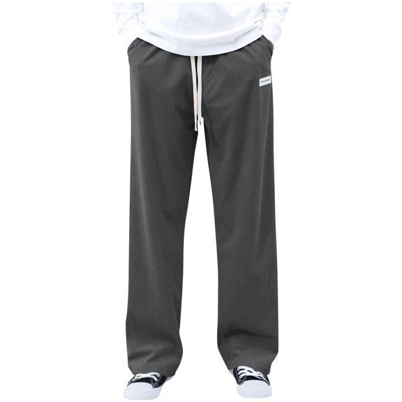 Corduroy Wide Leg Pants for Men Drawstring Waist Baggy Sweatpants Casual Fall Outfits Dark Gray 2XL
