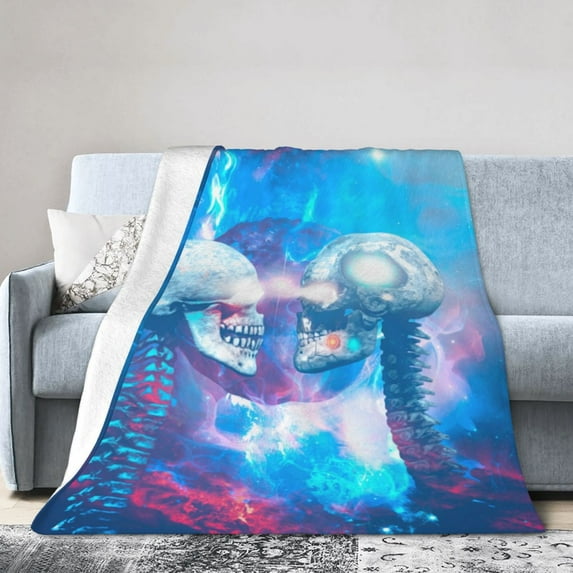 DouZhe Ultra-Soft Micro Fleece Lightweight Flannel Bed Blanket, Fantasy Future Space Skulls Skeletons Print Cozy Warm Throw Blankets, 80"x60"